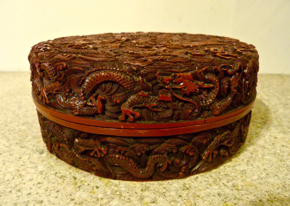 CHINESE 'CINNABAR' LACQUER BOX & COVER View III