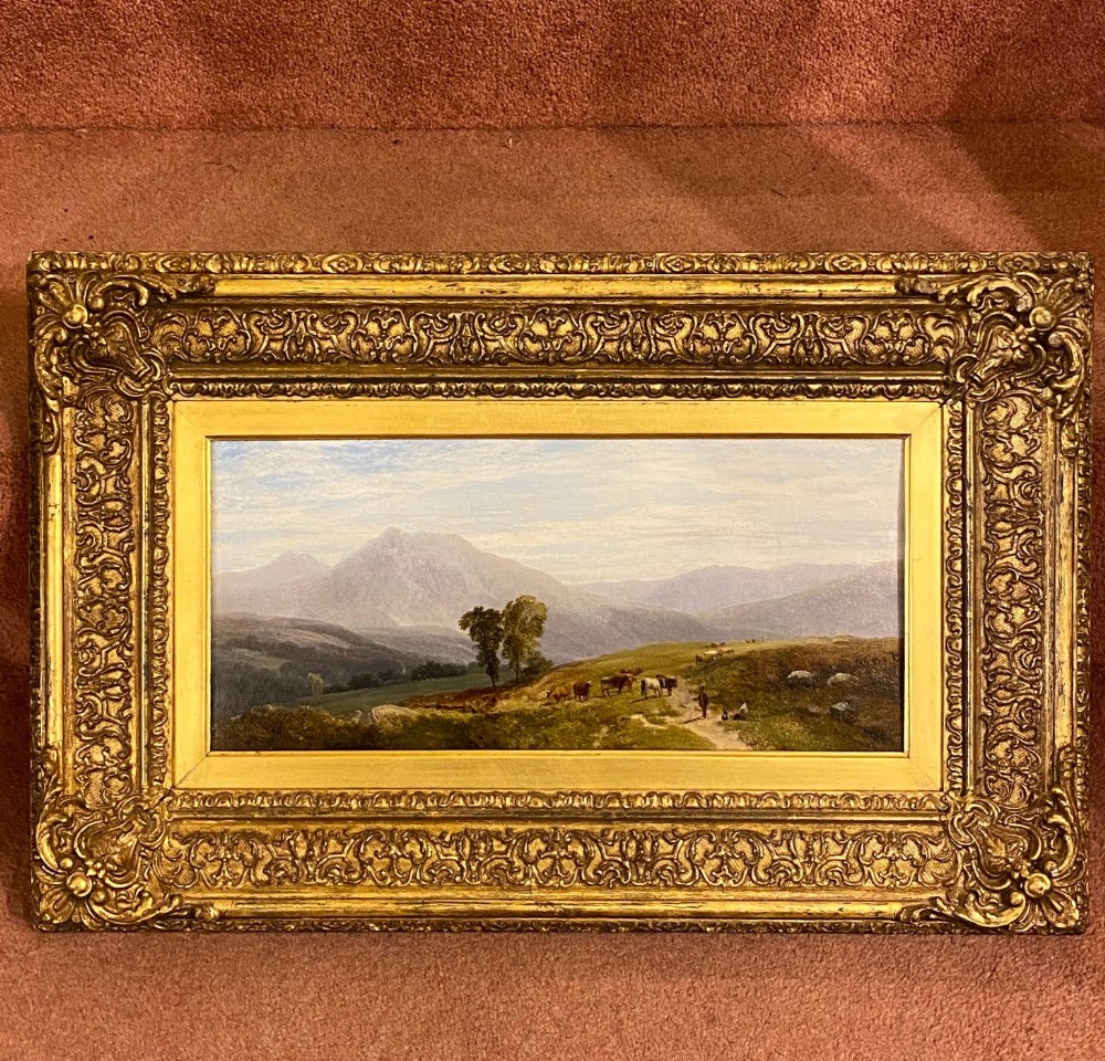 Oil on canvas landscape painting entitled ‘The Drover” by George Shalders (1826-1872)