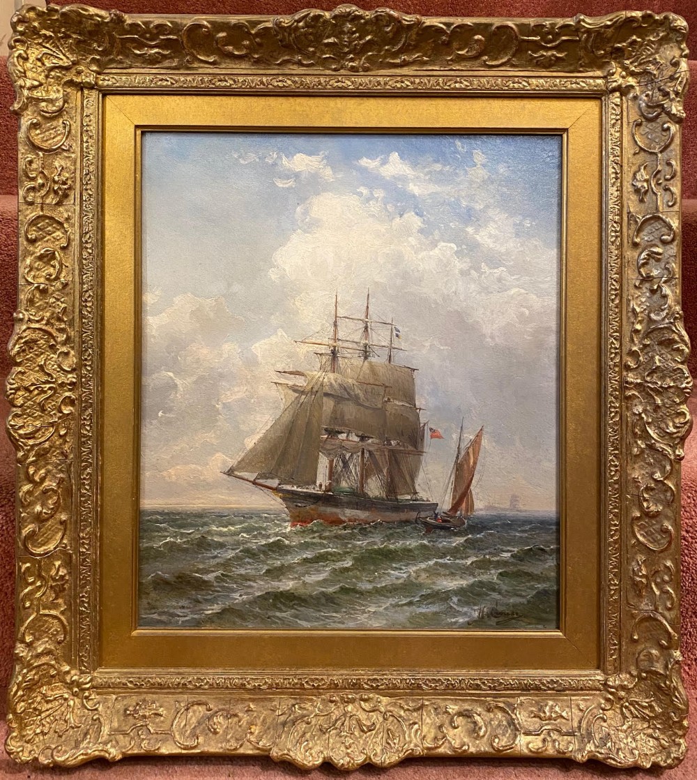 Oil on Canvas entitled - A Three Masted Merchantman -  by Max Sinclair (1881-1910) 