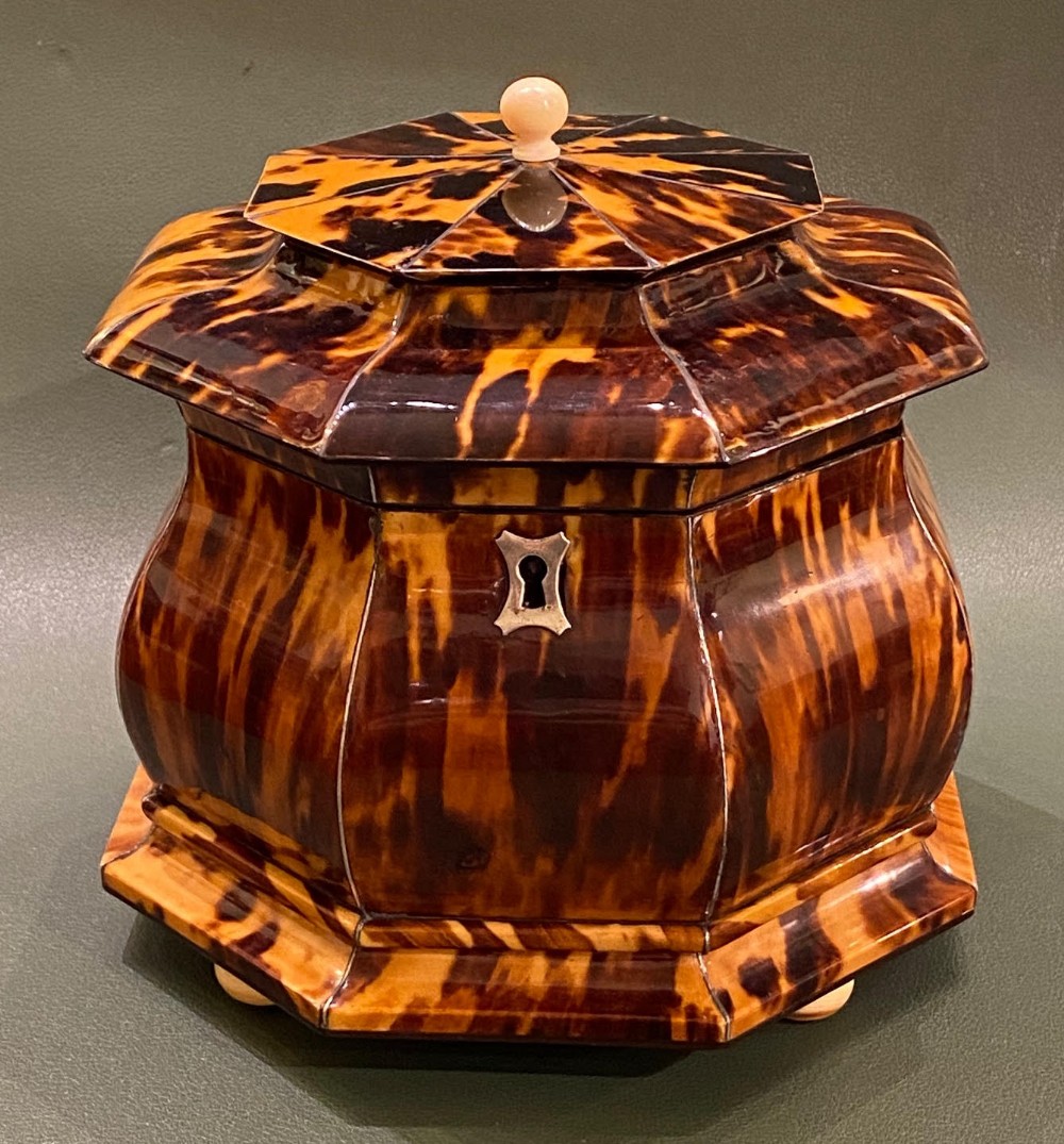 Regency Period octagonal tortoiseshell and ivory DOUBLE TEA CADDY