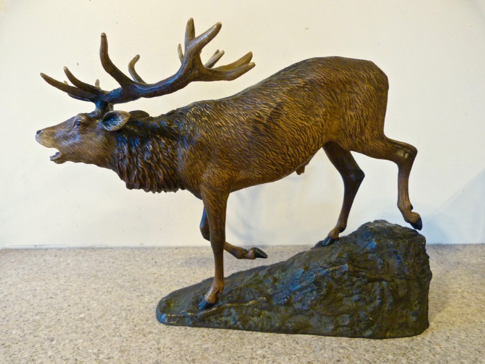 LARGE AUSTRIAN COLD-PAINTED BRONZE STAG
