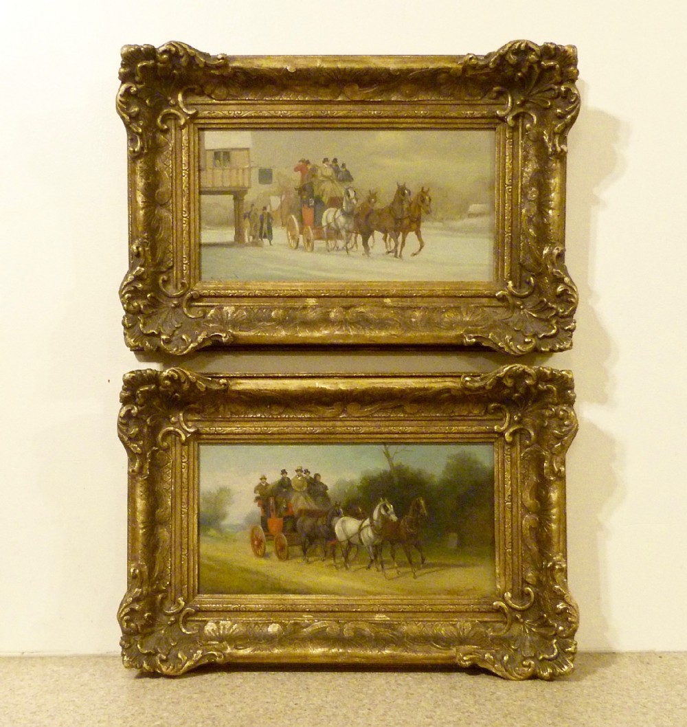 WILLIAM ROWLAND: PAIR COACHING OIL PAINTINGS