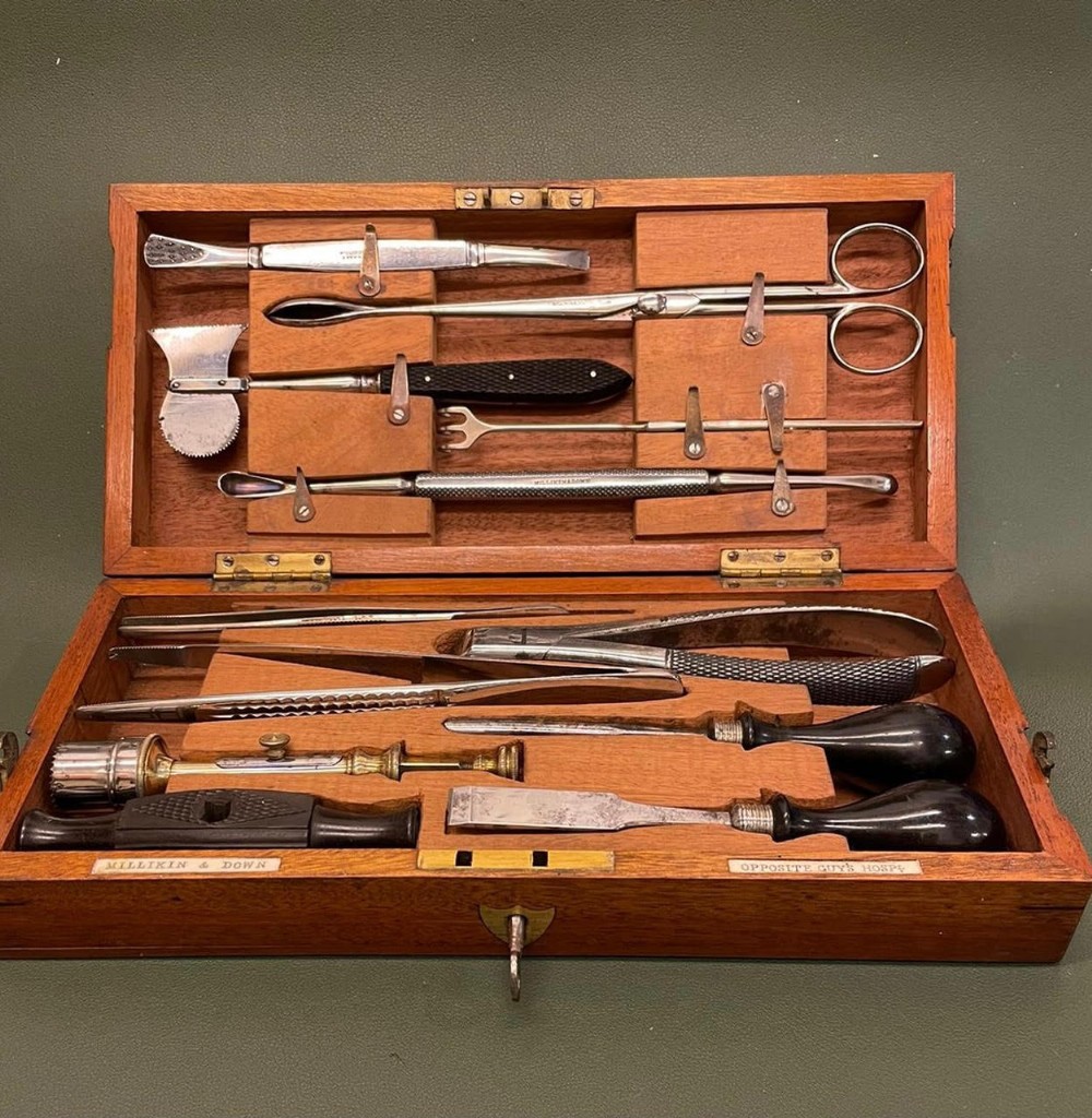 Mahogany cased set of Surgical Instruments