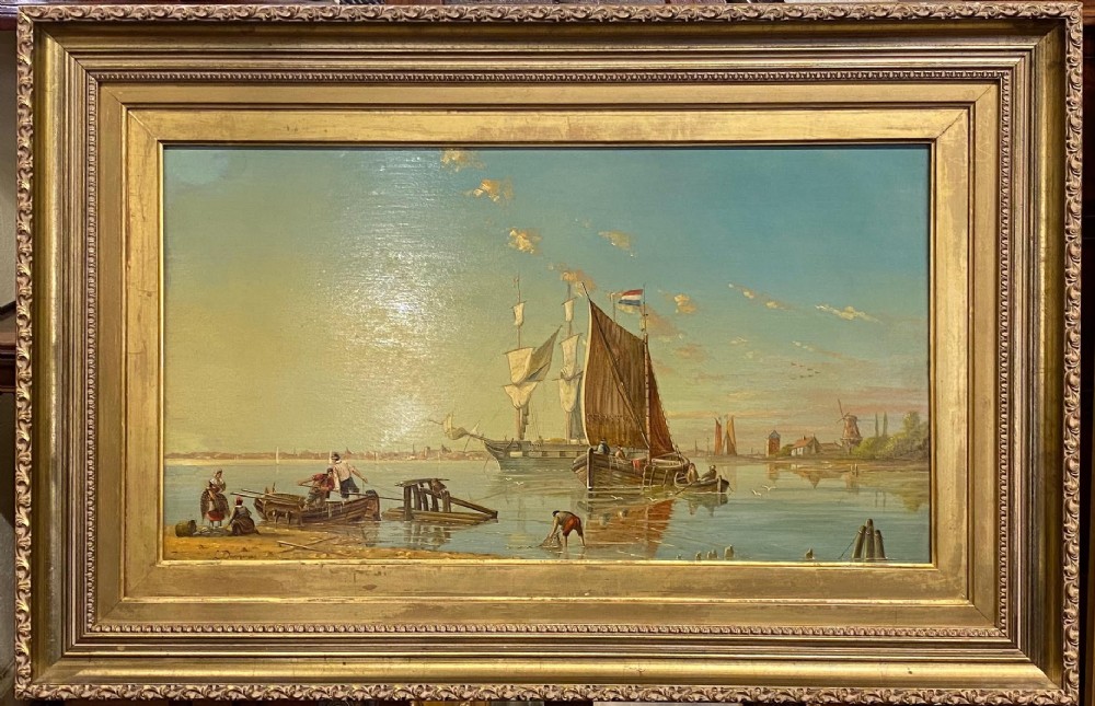 Louis Dommersen - 'Elburg on the Zuider Zee' - Late 19th century - oil on board.