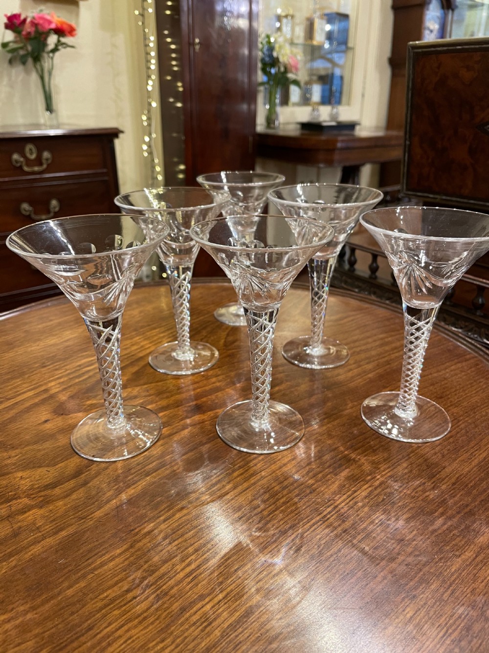 Pretty Set of Six Edwardian Cut Lead Crystal Liqueur Glasses