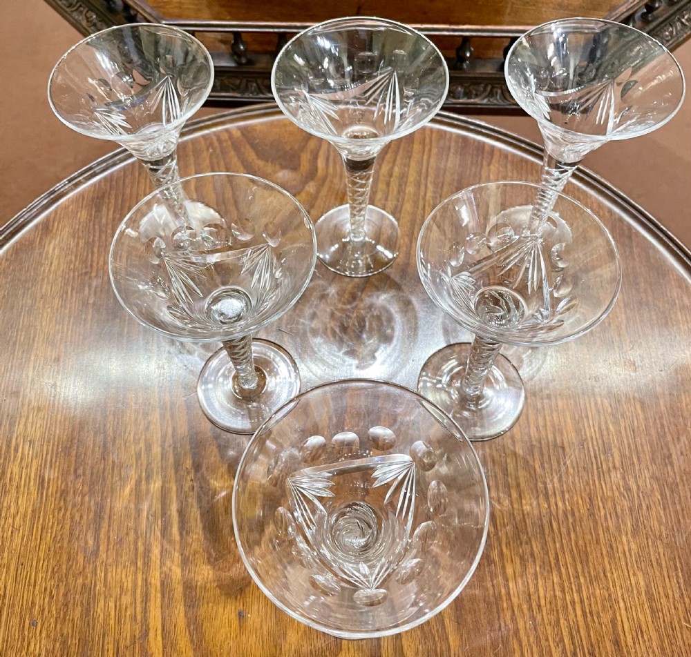 Pretty Set of Six Edwardian Cut Lead Crystal Liqueur Glasses View V