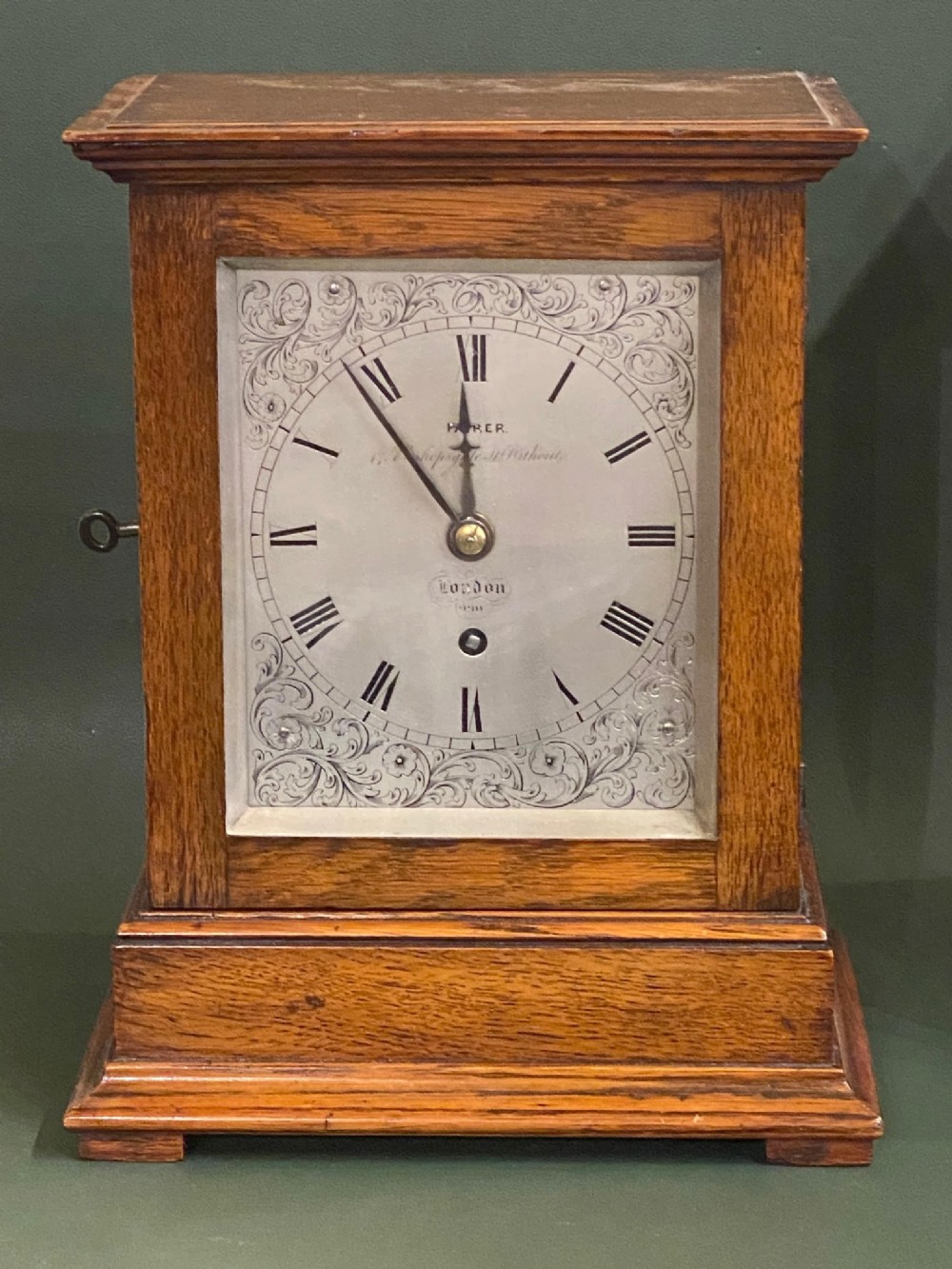 Honey-Oak Table Clock with fusee movement and passing strike