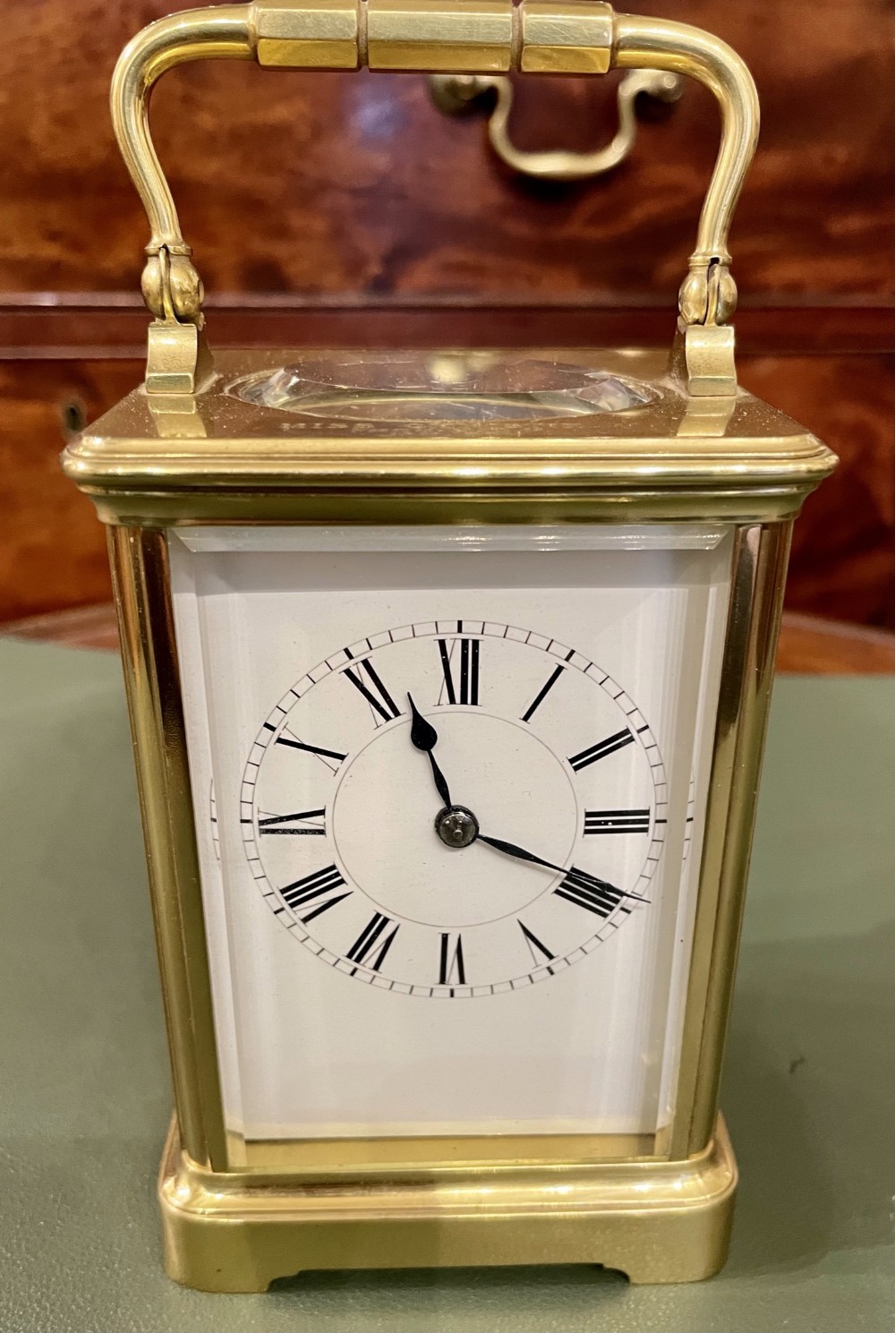 FRENCH STRIKING CARRIAGE CLOCK BY HENRI JACOT WITH NUMBERED KEY & CASE