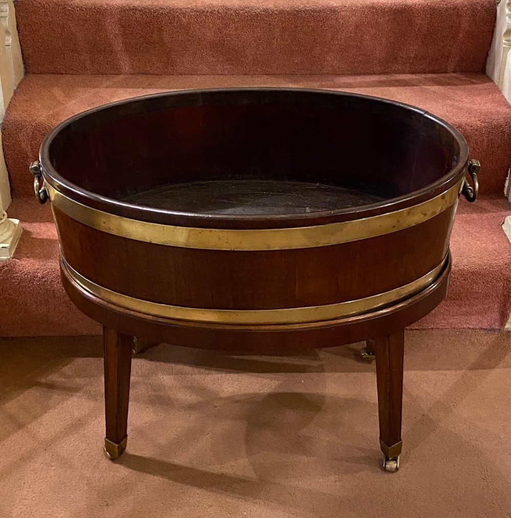 19th Century Brass Bound ‘Coopered-Mahogany’ Oval Wine Cooler