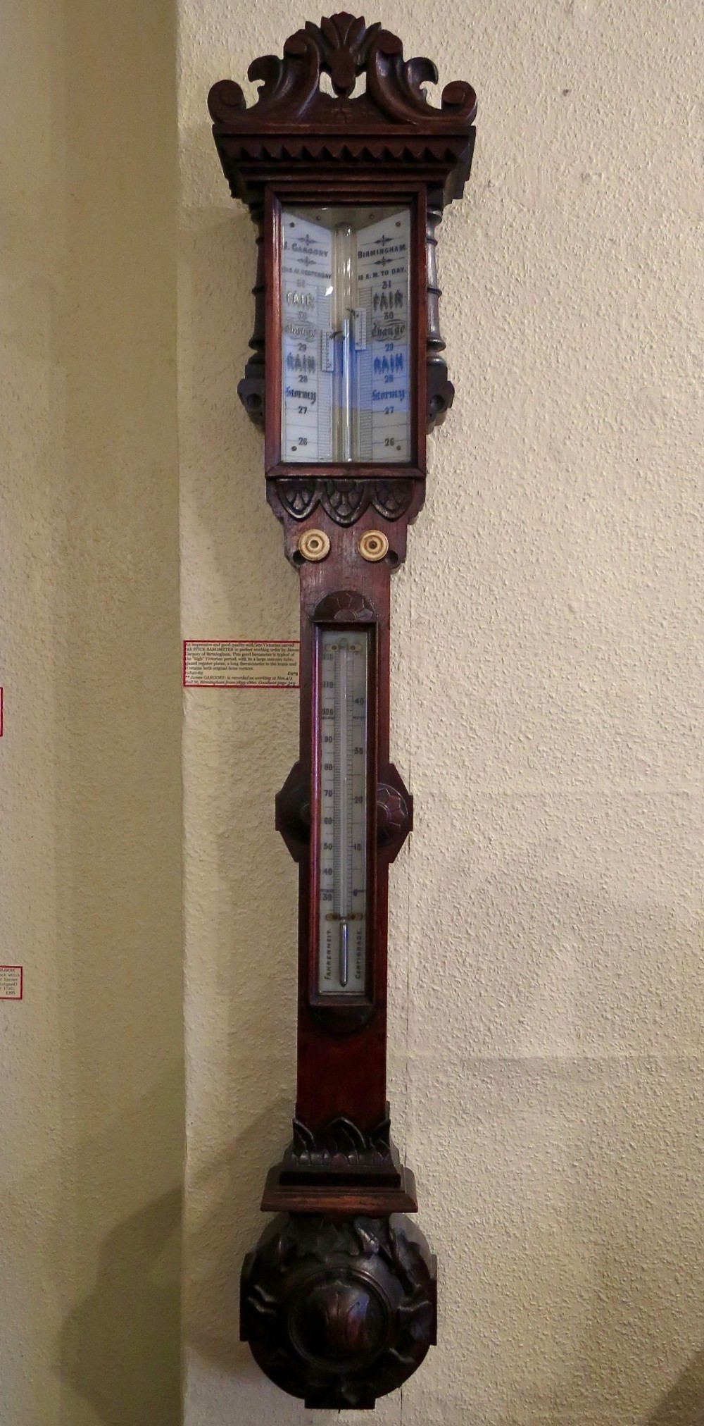 VICTORIAN OAK STICK BAROMETER