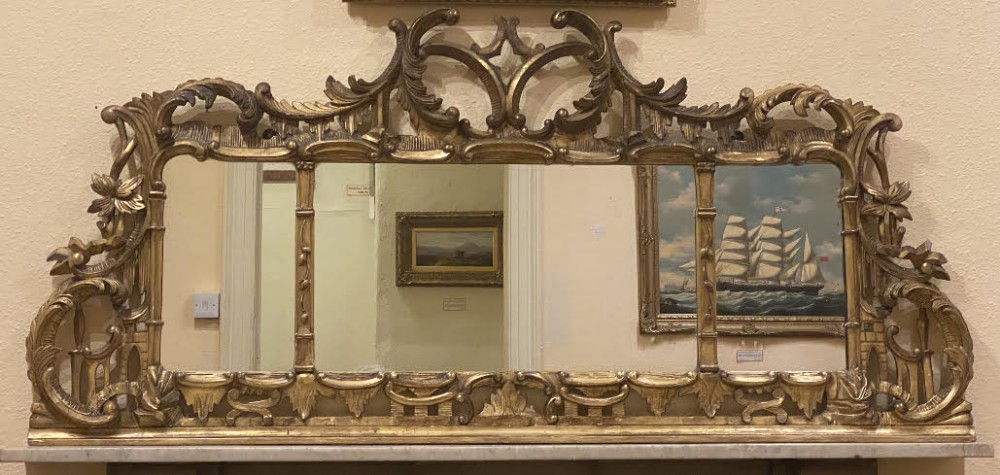 Late 19th Century Ornately Carved Gilt-Wood 3-Section Over mantel Mirror