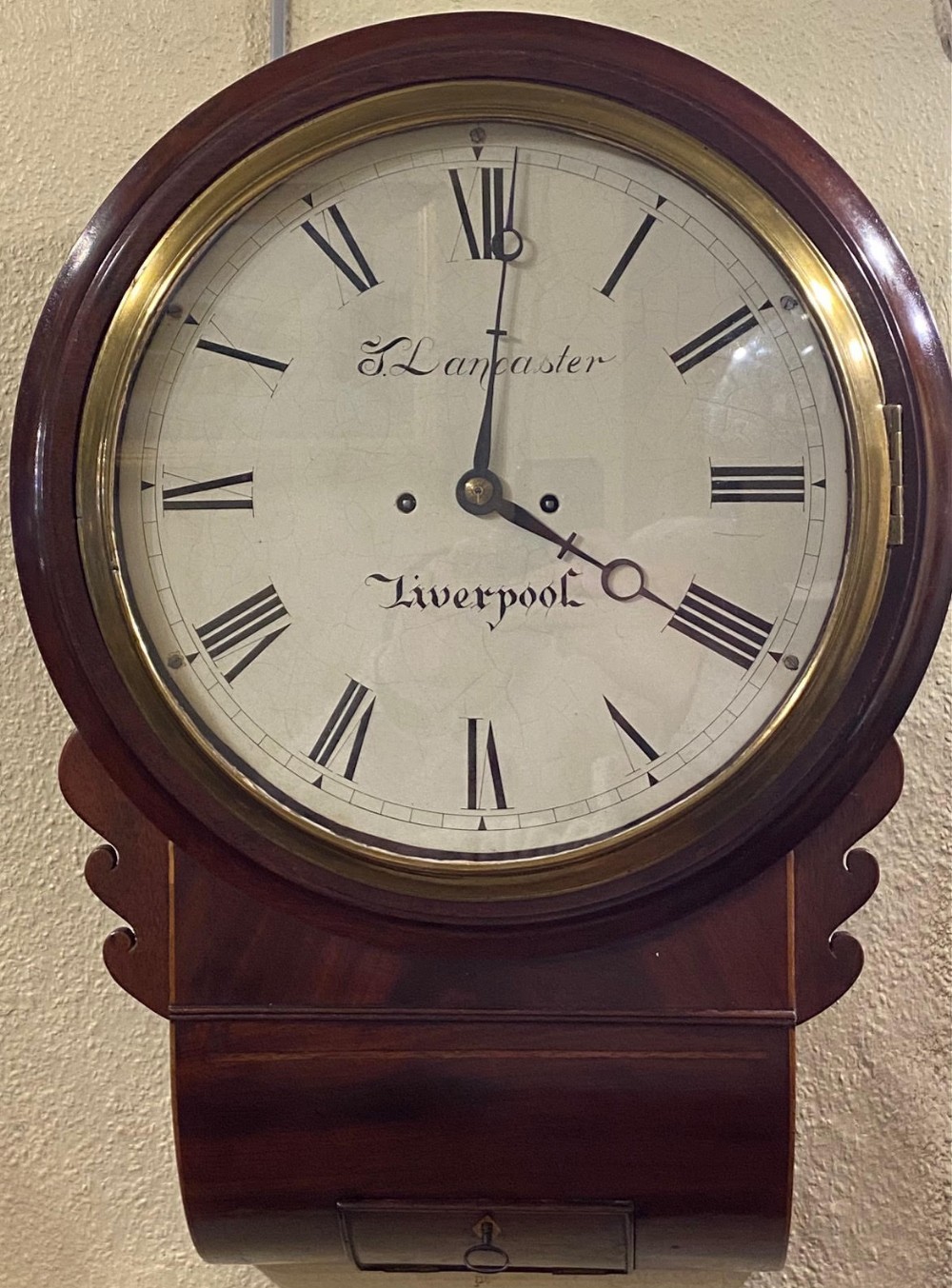 Twin-Fusee Mahogany Drop Dial 'Striking' Wall Clock by T. Lancaster of Liverpool