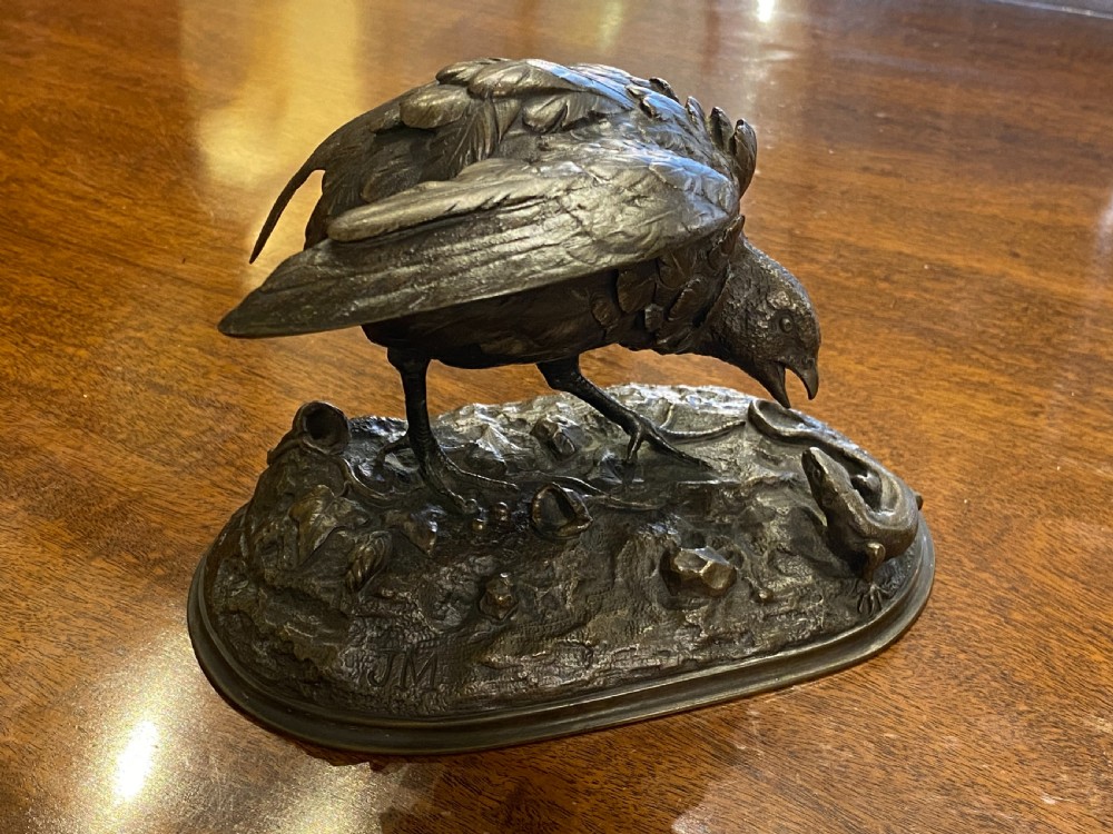 Jules Moigniez (1835-1894): French Bronze Partridge with Lizard View VI