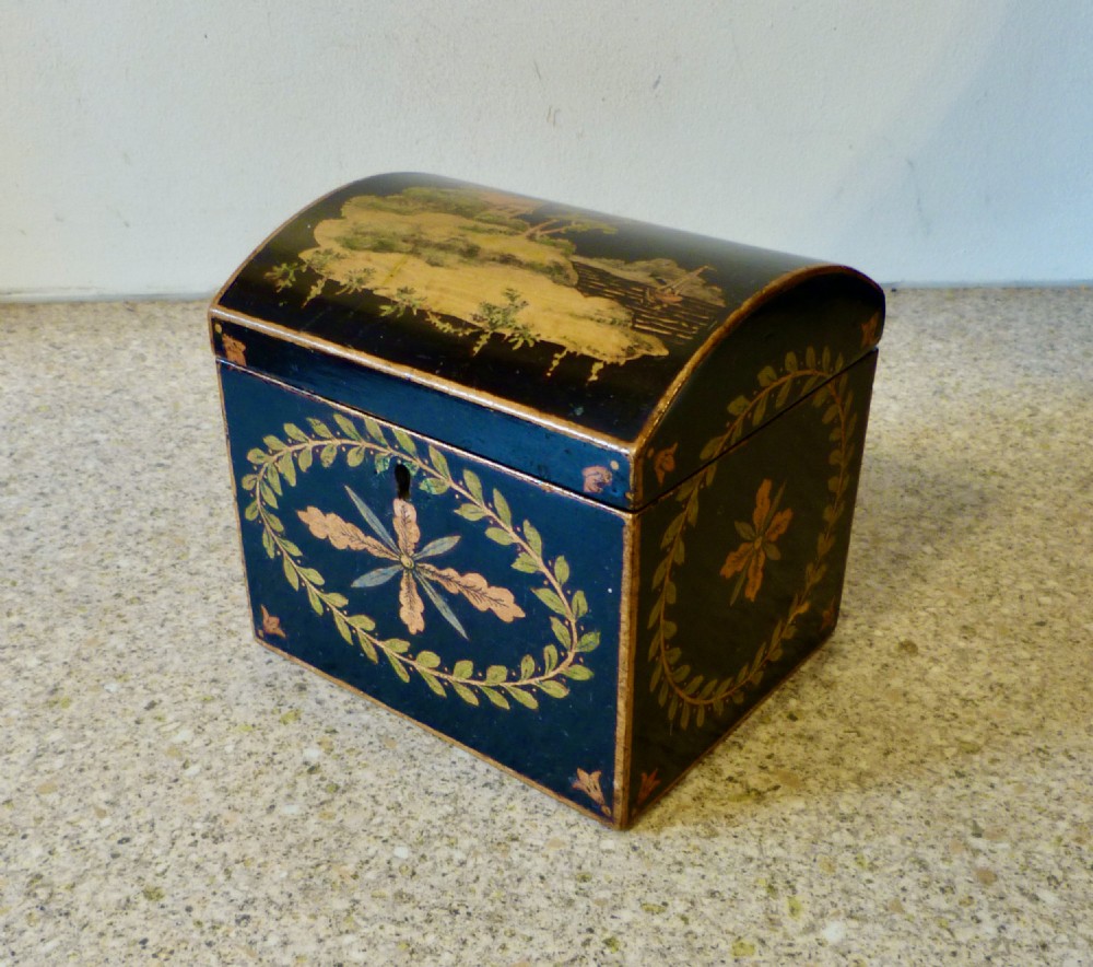 REGENCY PERIOD HANDPAINTED TEA CADDY