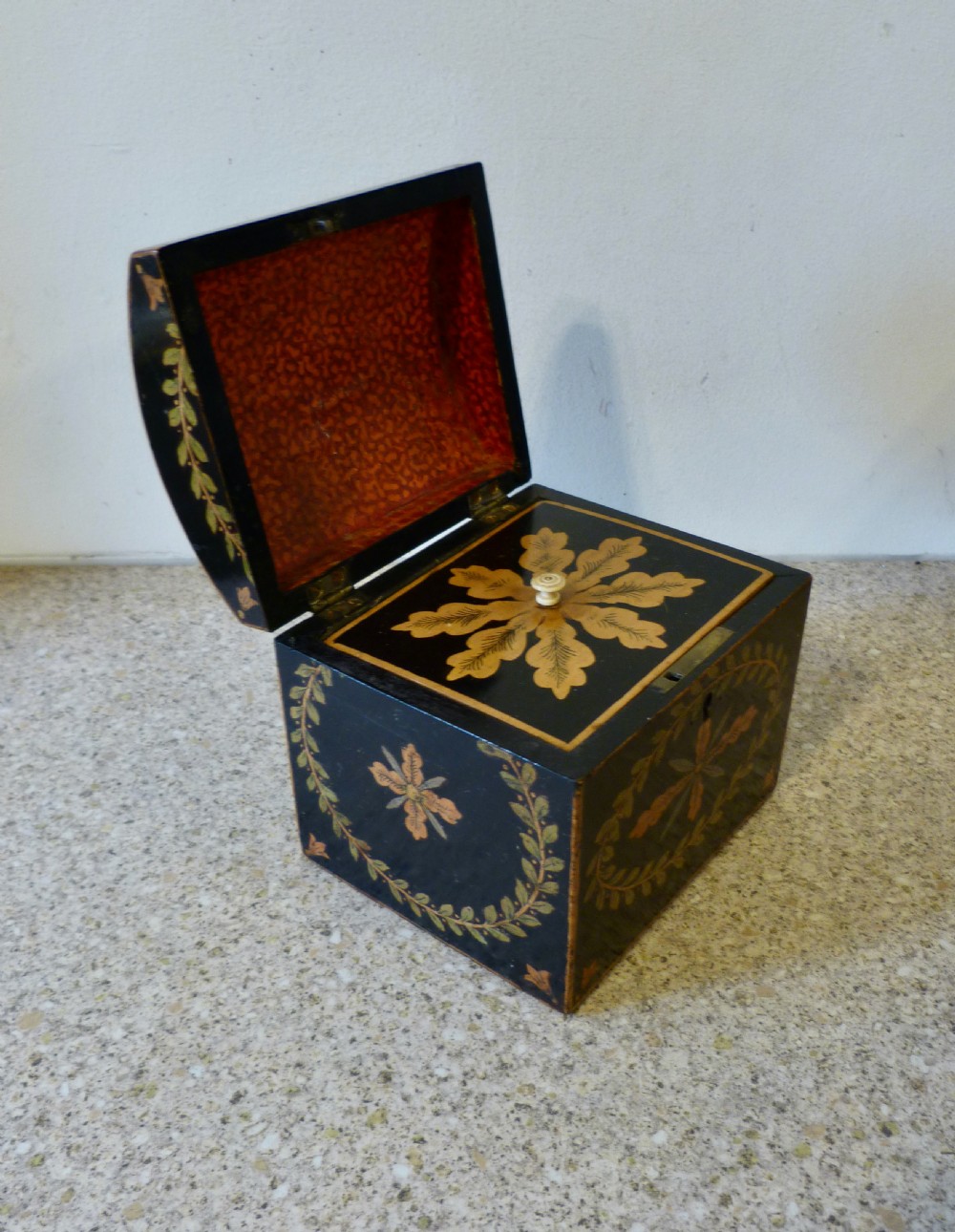 REGENCY PERIOD HANDPAINTED TEA CADDY View V