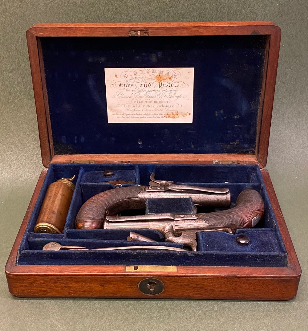 A good cased PAIR of early 19th century “POCKET PISTOLS”, signed ‘Williams’ 