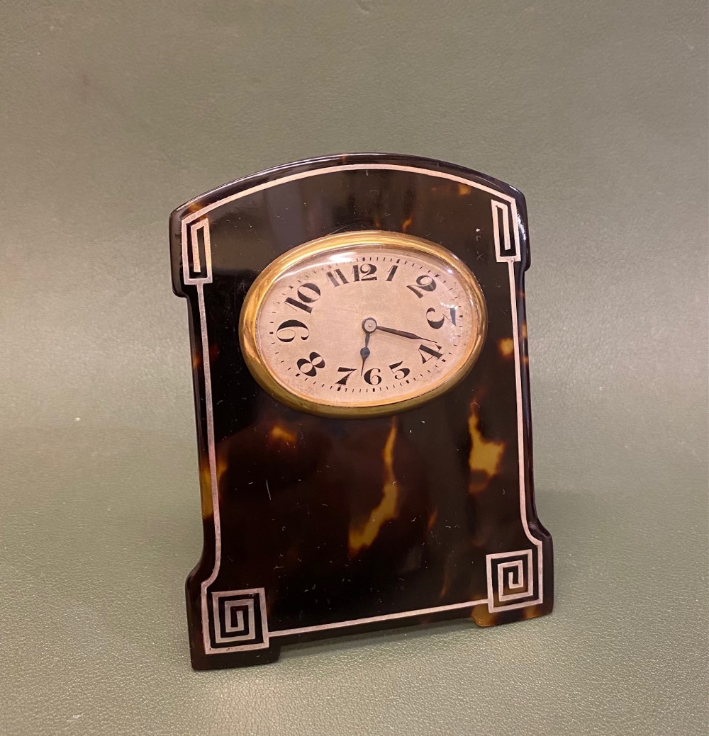 Art Deco period tortoiseshell and silver-mounted “Easel” or Bedroom timepiece