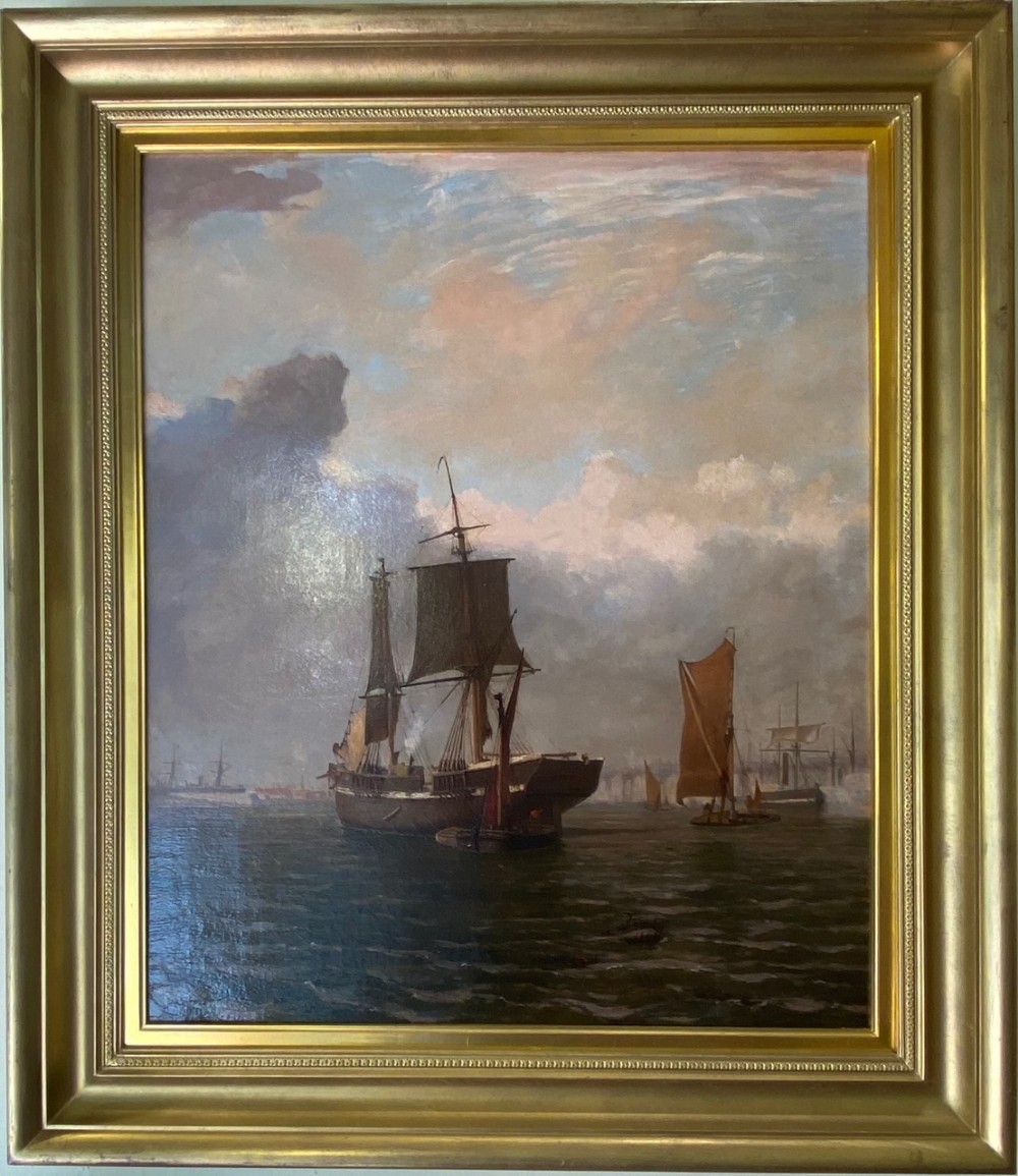 Oil On Canvas Entitled “A Busy Harbour” By WILLIAM R WELLS 1860-1880