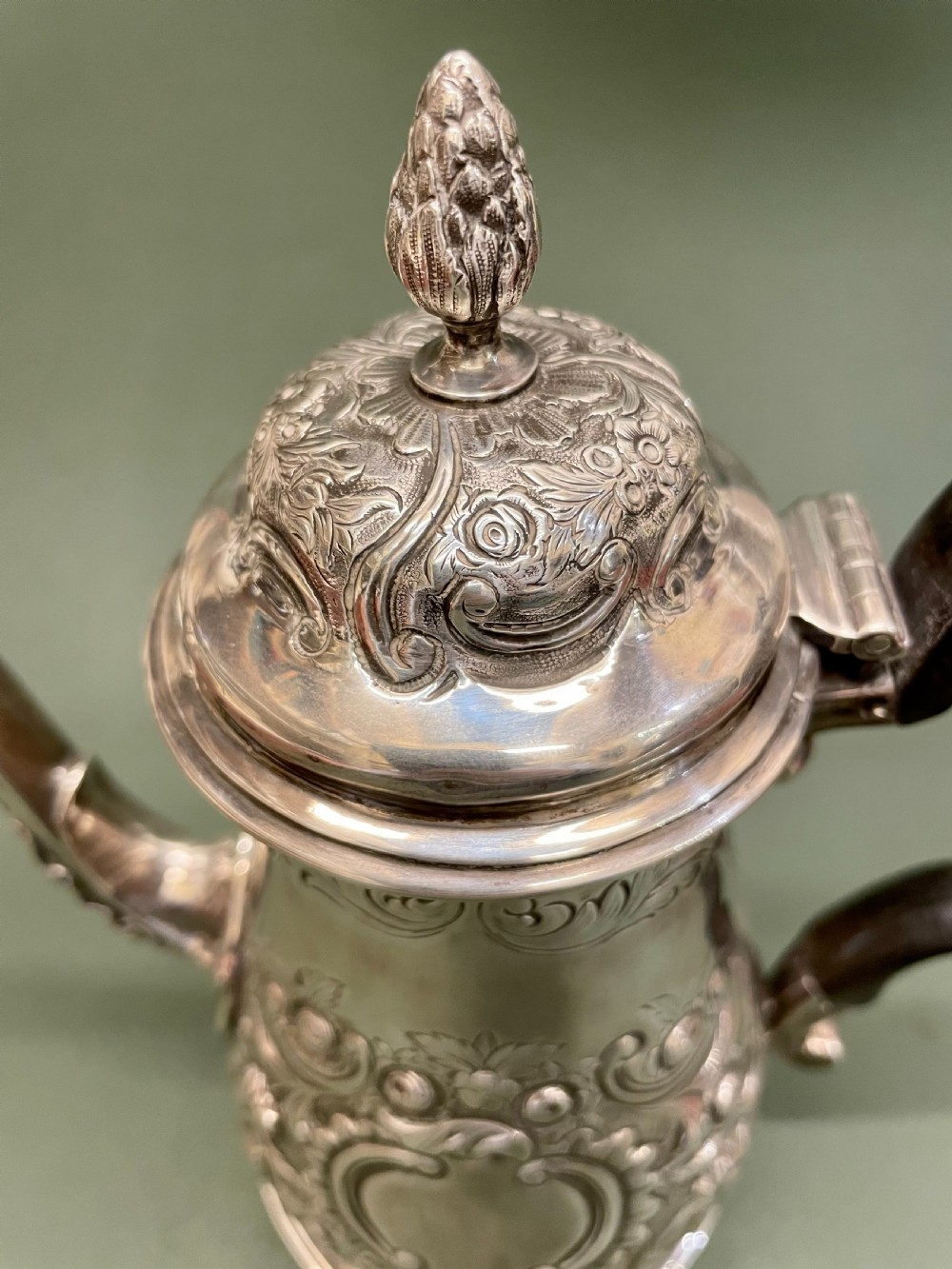 Superb Mid 18th Century Solid Silver Coffee Pot By Robert Arbin Cox View III
