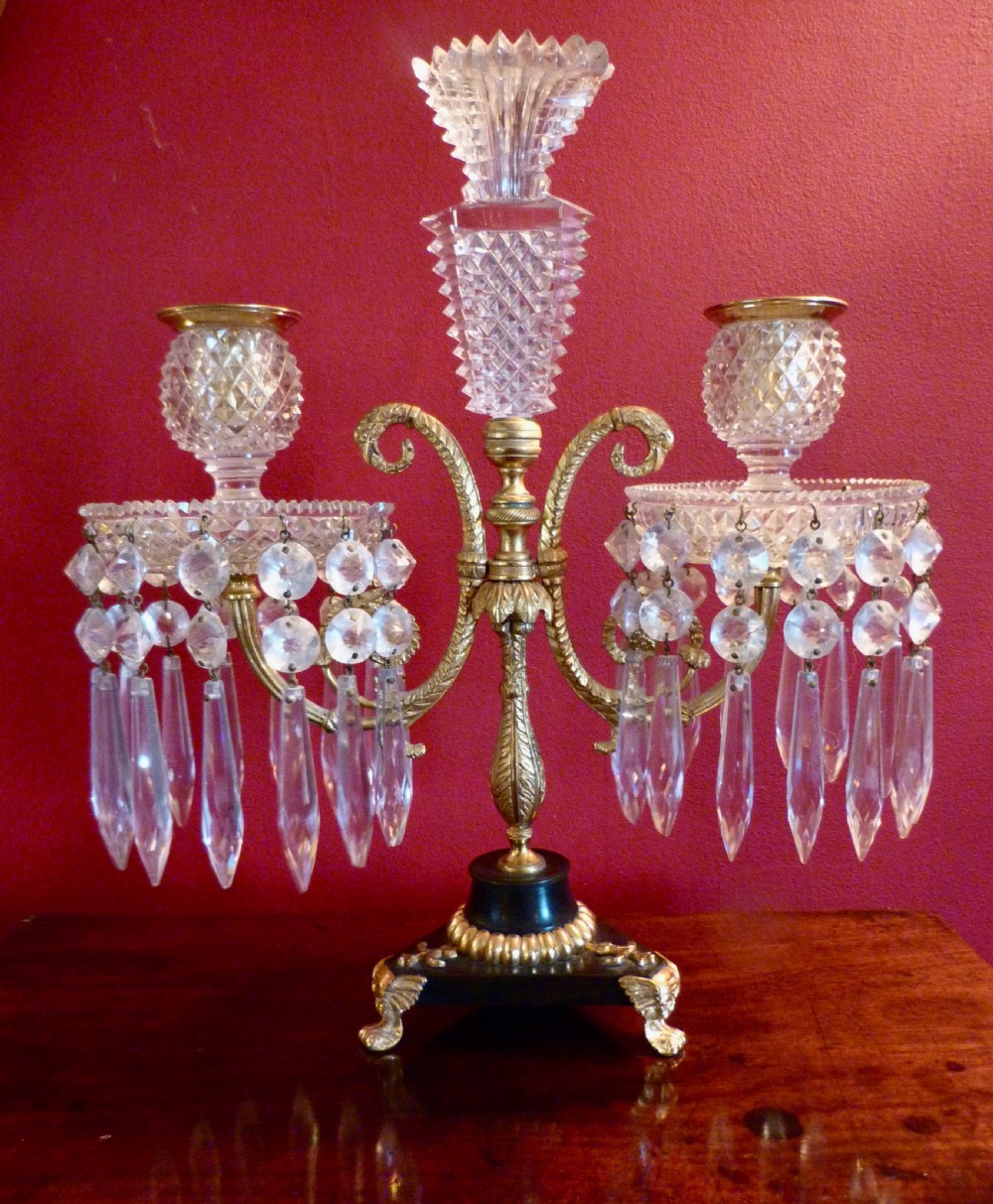 FINE PAIR OF ORMOLU AND GLASS TABLE LUSTRES View III
