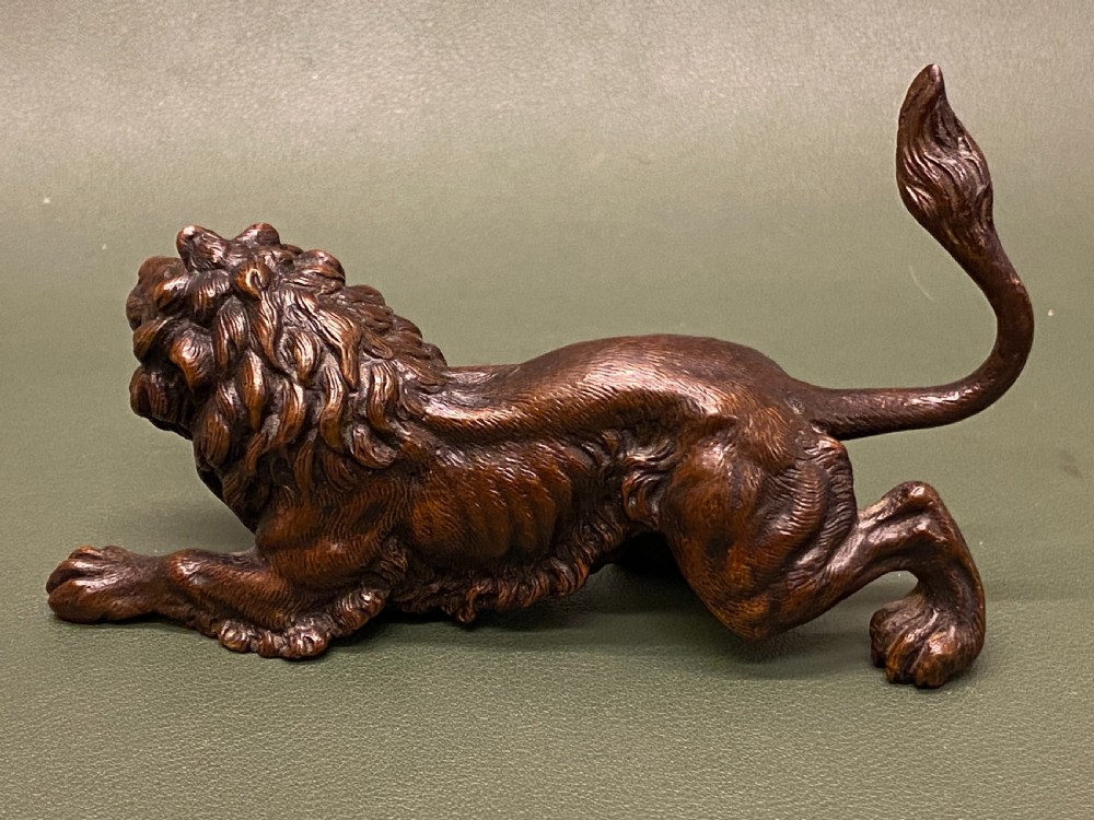 Late 19th century Austrian bronze (Geschutz) model of a crouching lion (5 inches long) View III