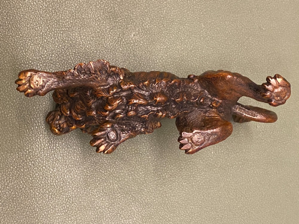 Late 19th century Austrian bronze (Geschutz) model of a crouching lion (5 inches long) View VIII