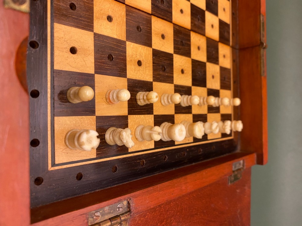 Good 19th century folding mahogany-cased travel chess set View VIII