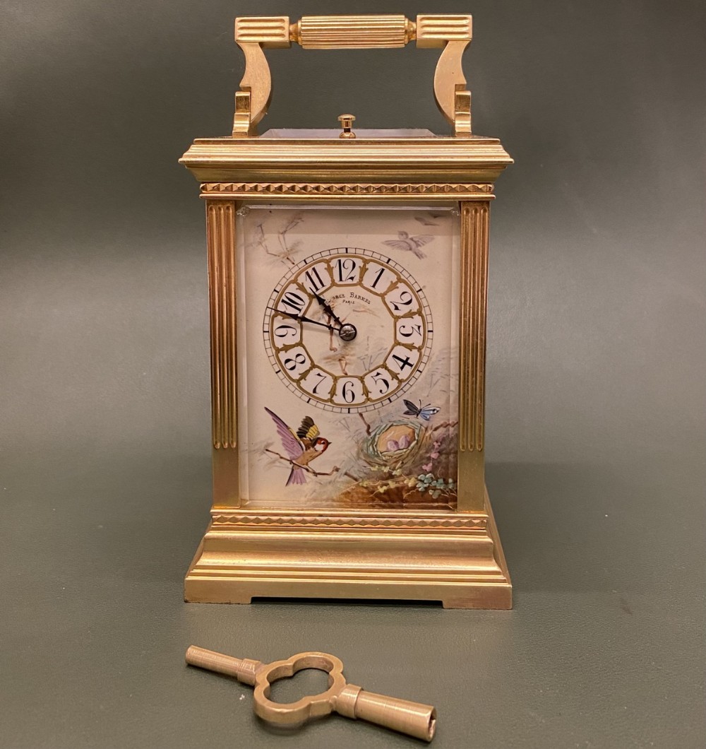 HENRI JACOT: A stunning french 'repeating' Carriage Clock with painted dial and side panels