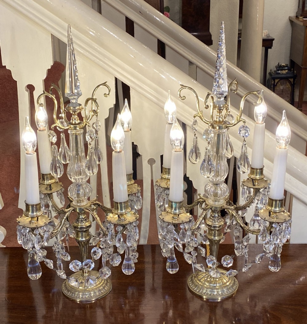 A Very Pretty Pair Of 19th Century Four-Branch Glass Table Lustres