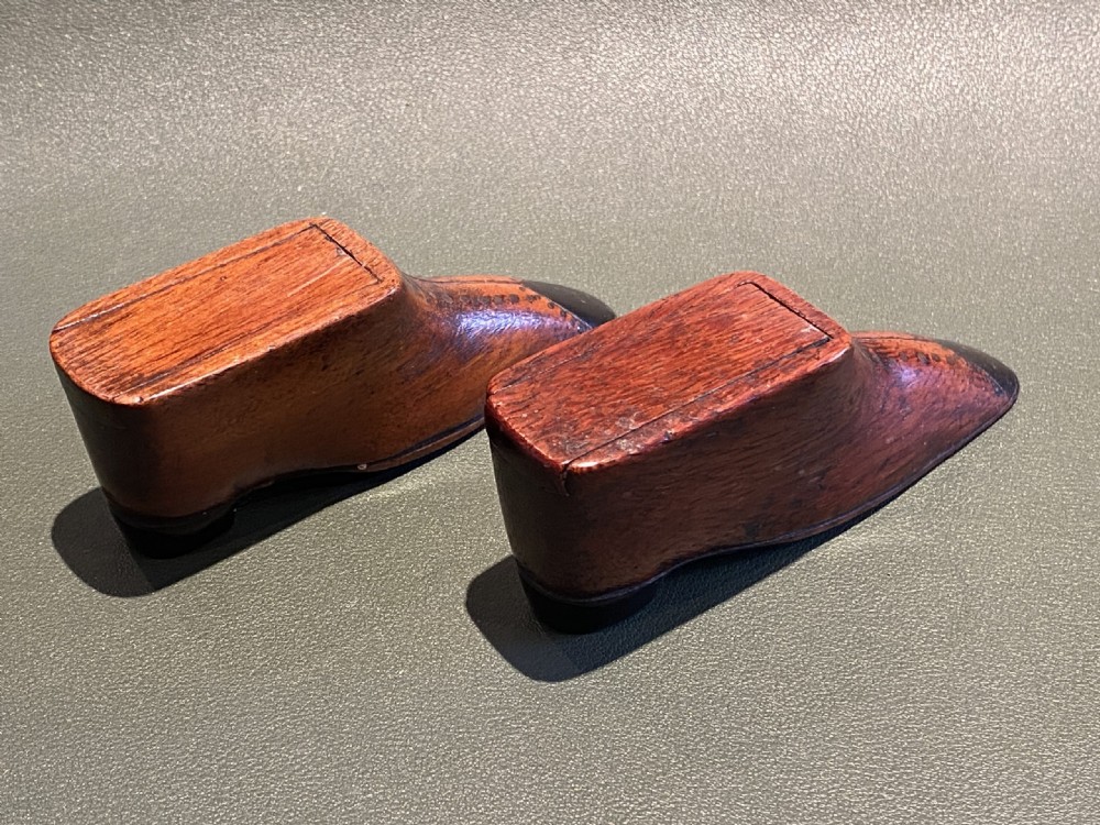 PAIR Of 19th Century Carved Mahogany Snuff Shoe Boxes View II