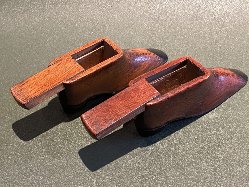 PAIR Of 19th Century Carved Mahogany Snuff Shoe Boxes View III