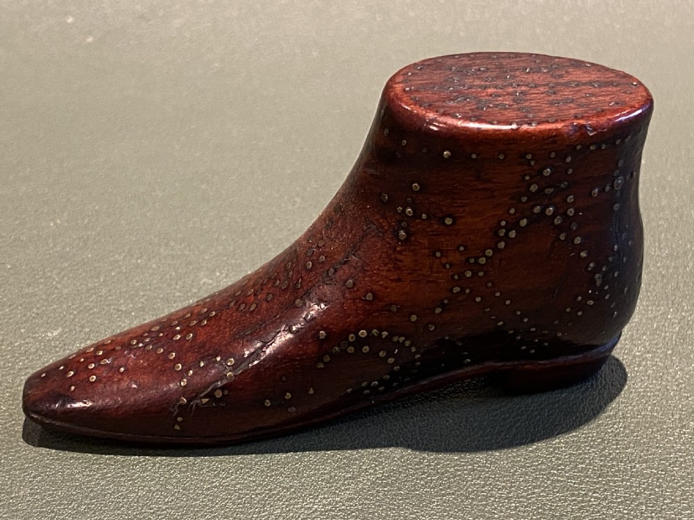 A Delightful 19th Century Mahogany ‘Boot-Shaped’ Model (84mm) With Pin Decoration View II