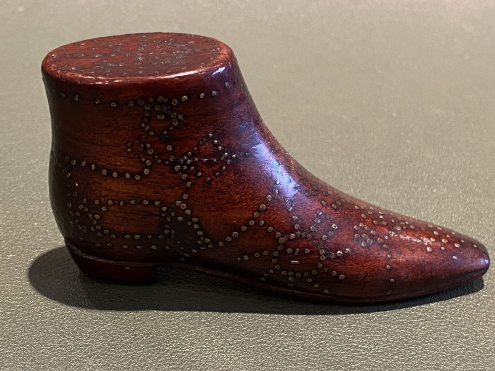 A Delightful 19th Century Mahogany ‘Boot-Shaped’ Model (84mm) With Pin Decoration View III