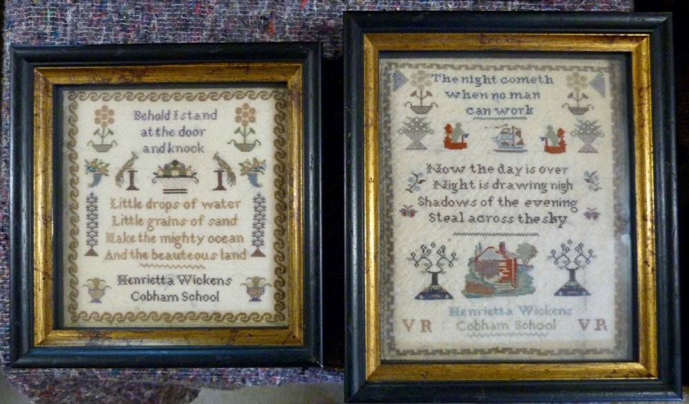 PAIR OF VICTORIAN COBHAM SCHOOL SAMPLERS