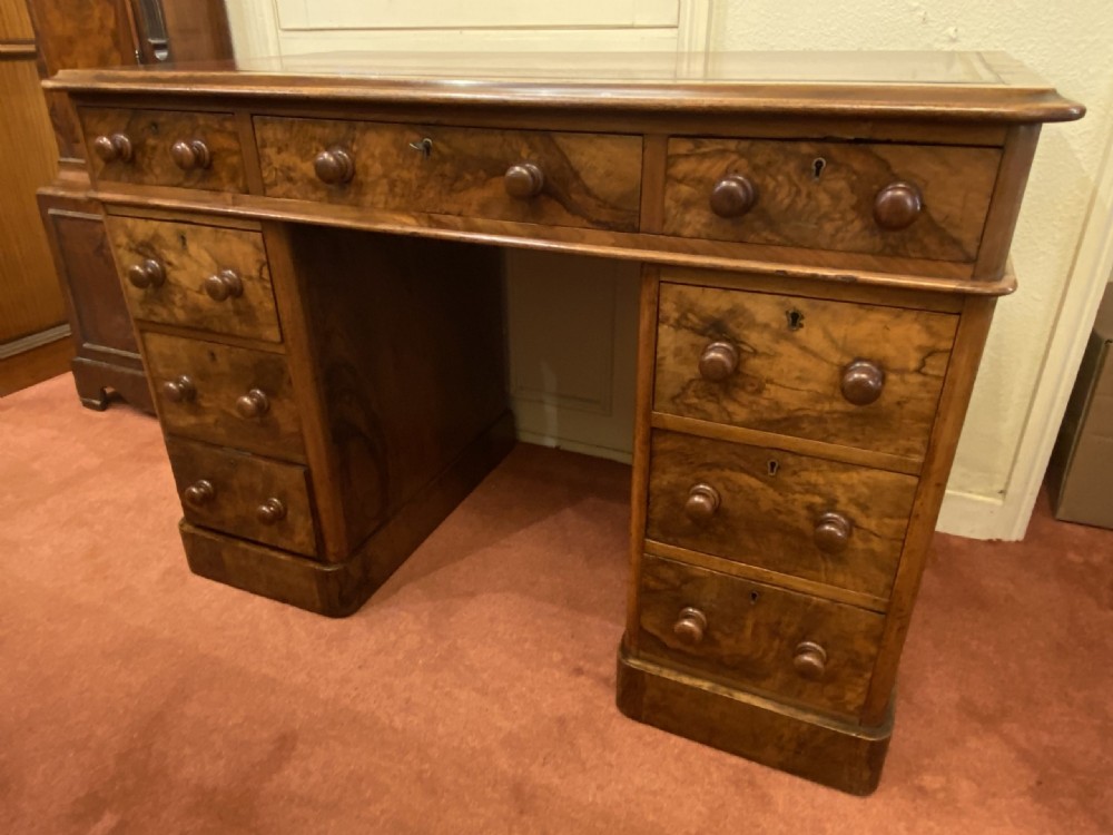 Finely Figured Burr-Walnut Pedestal Desk Of Small Size