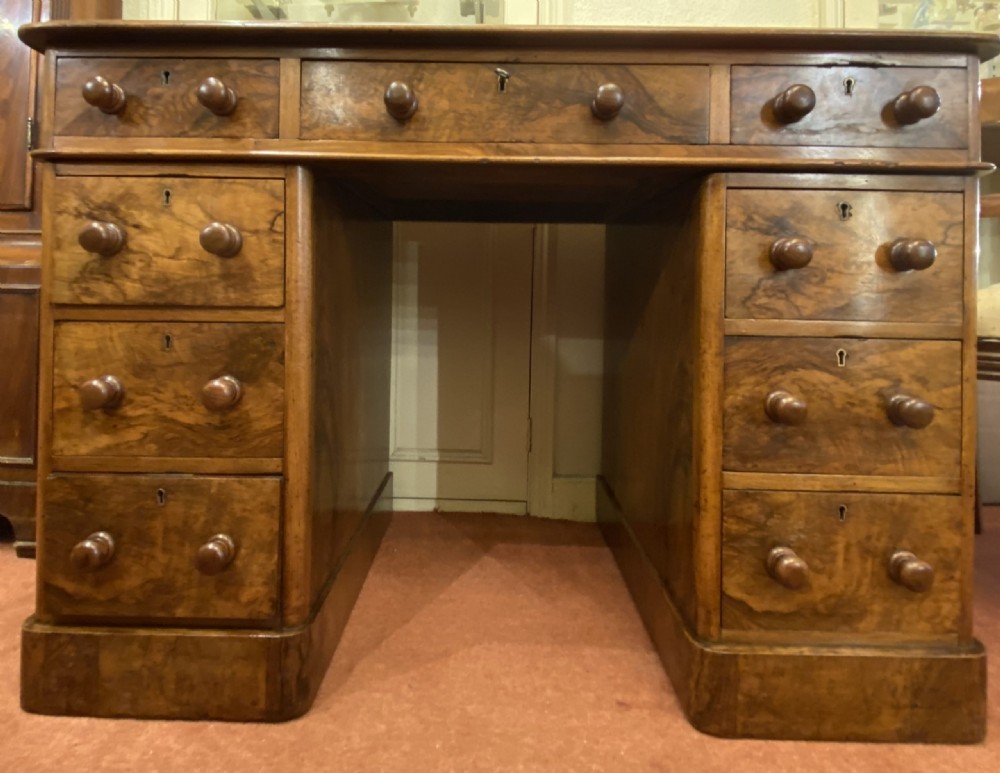 Finely Figured Burr-Walnut Pedestal Desk Of Small Size View V
