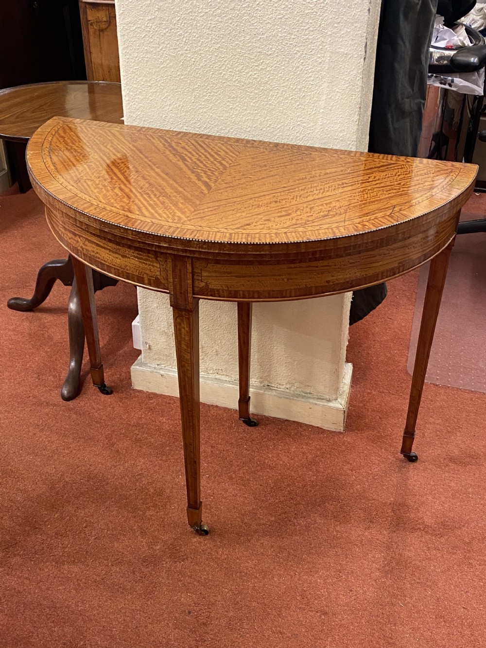 Edwardian Period Sheraton Revival Satinwood Demi-Lune Card Table