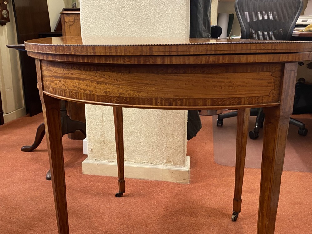 Edwardian Period Sheraton Revival Satinwood Demi-Lune Card Table View IV