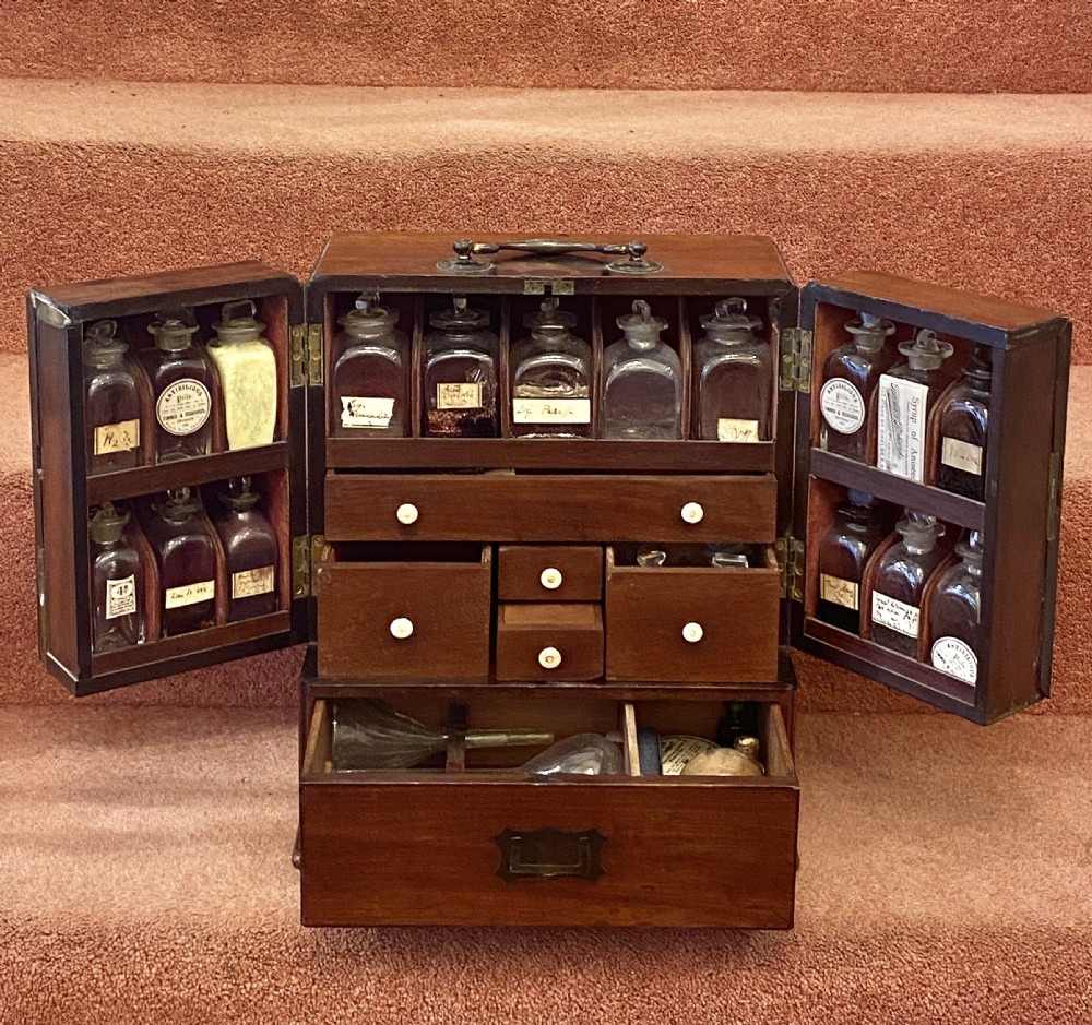 A superb 19th century Mahogany APOTHECARY BOX complete with contents View II