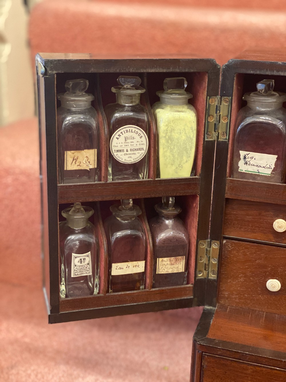 A superb 19th century Mahogany APOTHECARY BOX complete with contents View V