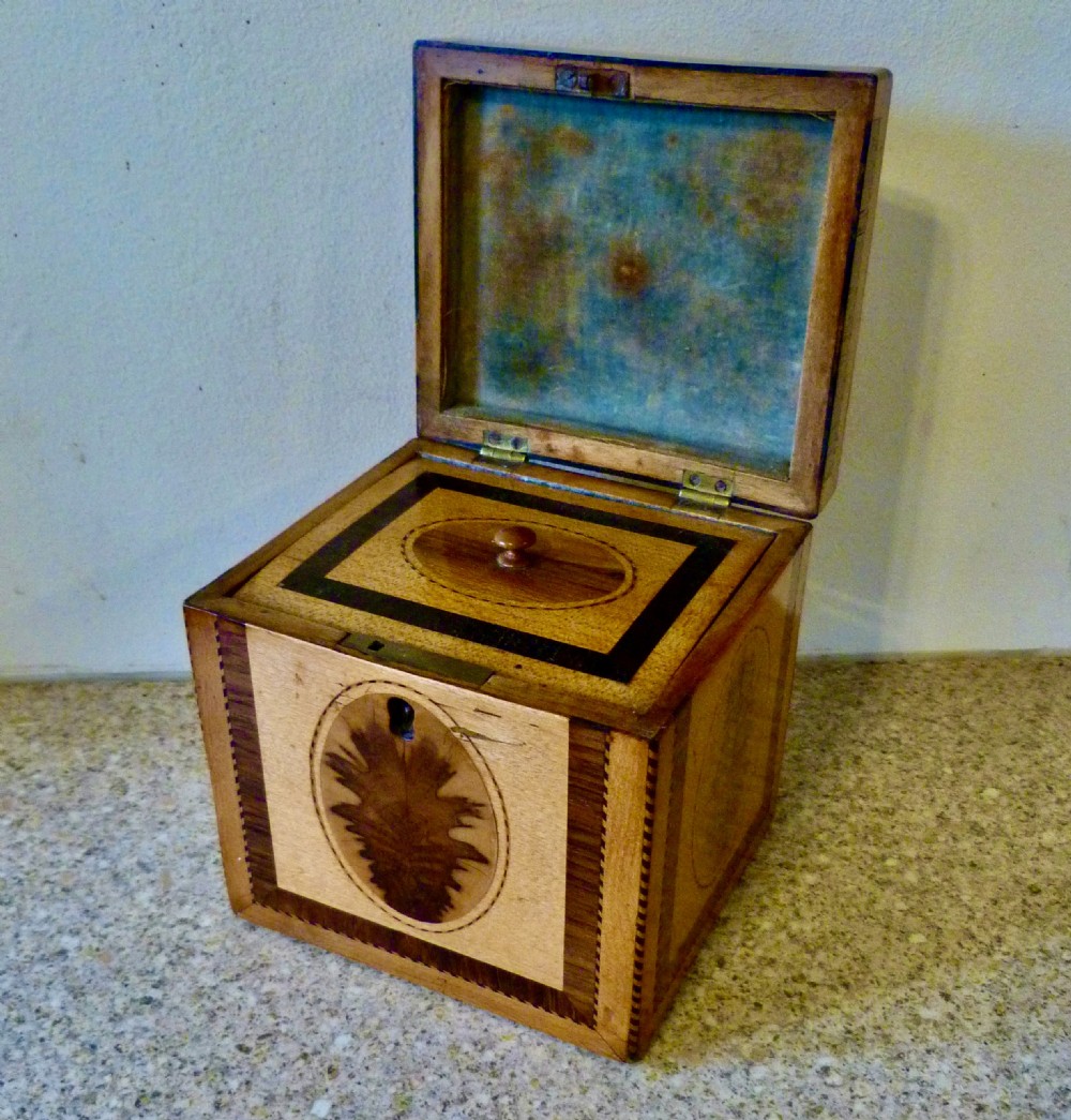 A GOOD SHERATON PERIOD CUBE TEA CADDY View III