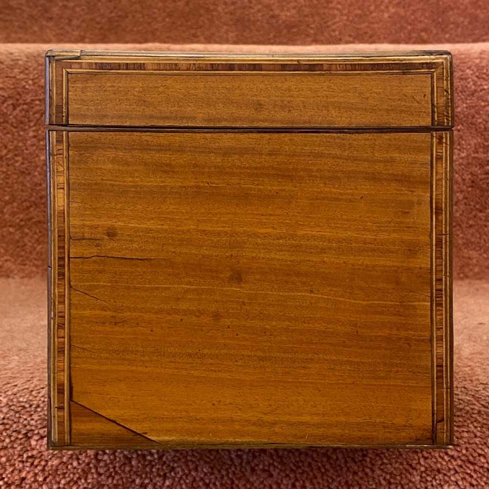 A large Sheraton period inlaid satinwood double TEA CADDY with sugar bowl View XI