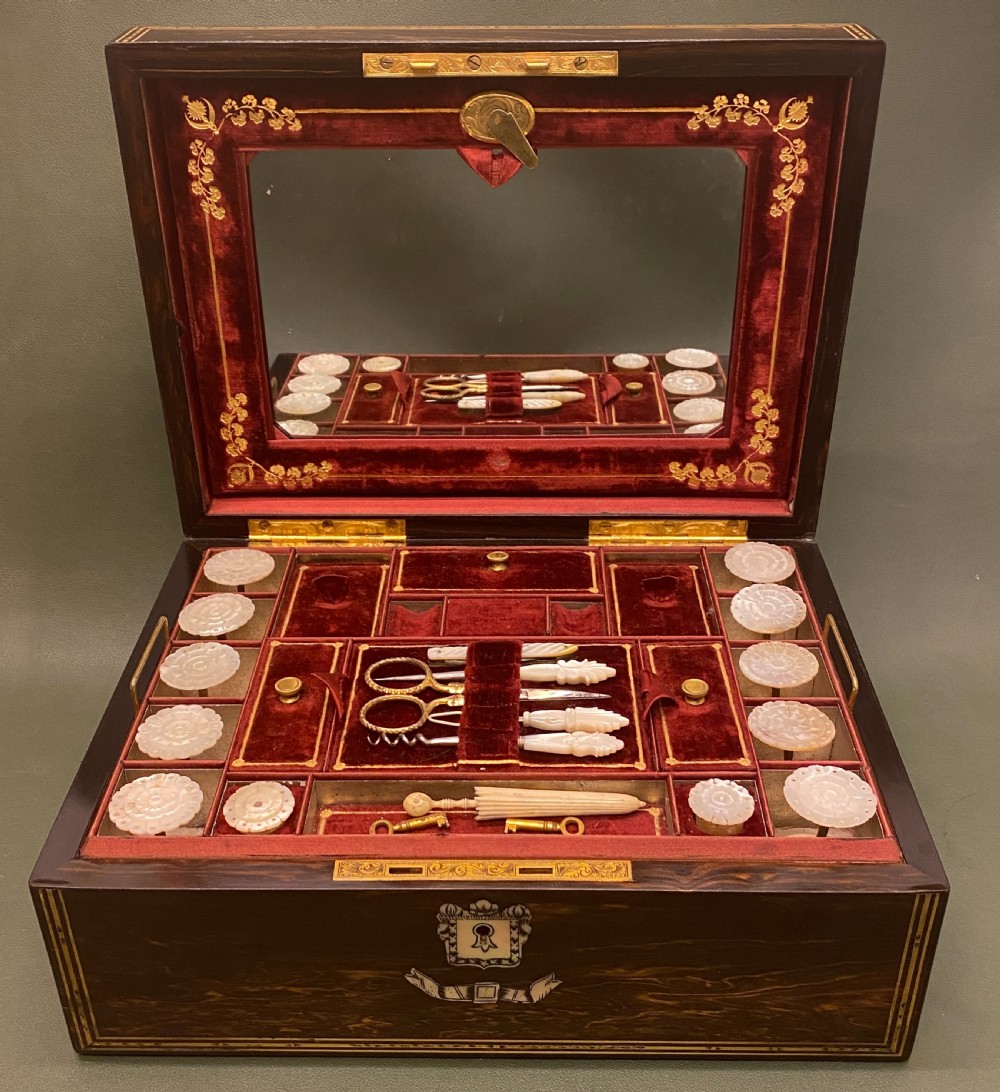 A Rare 19th century Coromandel-wood Sewing Box with TEN reels