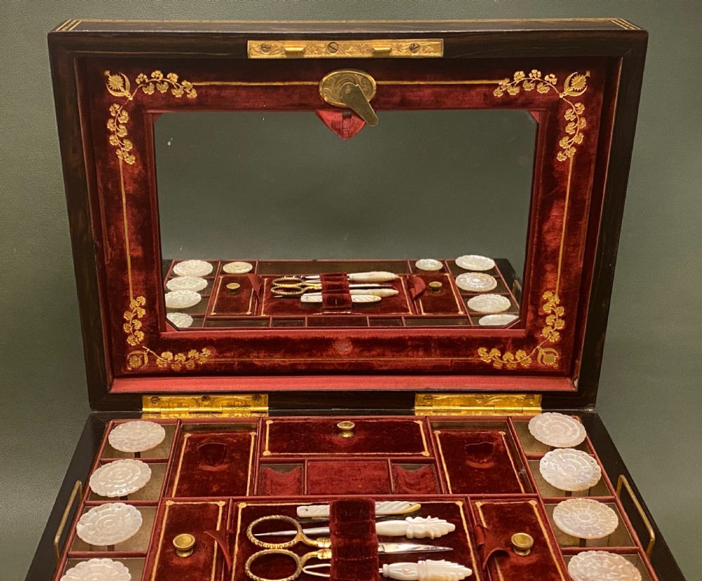 A Rare 19th century Coromandel-wood Sewing Box with TEN reels View VI