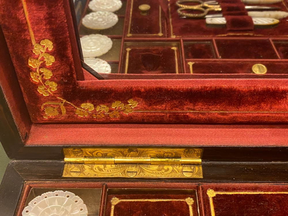 A Rare 19th century Coromandel-wood Sewing Box with TEN reels View VII