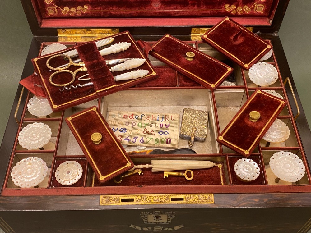 A Rare 19th century Coromandel-wood Sewing Box with TEN reels View XII