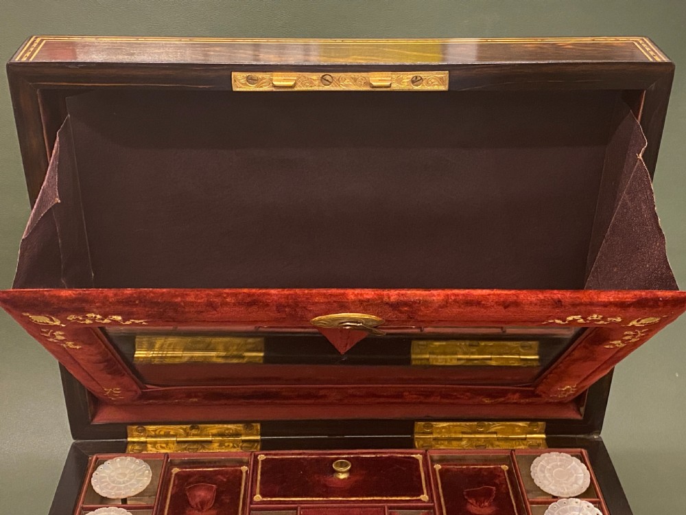 A Rare 19th century Coromandel-wood Sewing Box with TEN reels View XIV