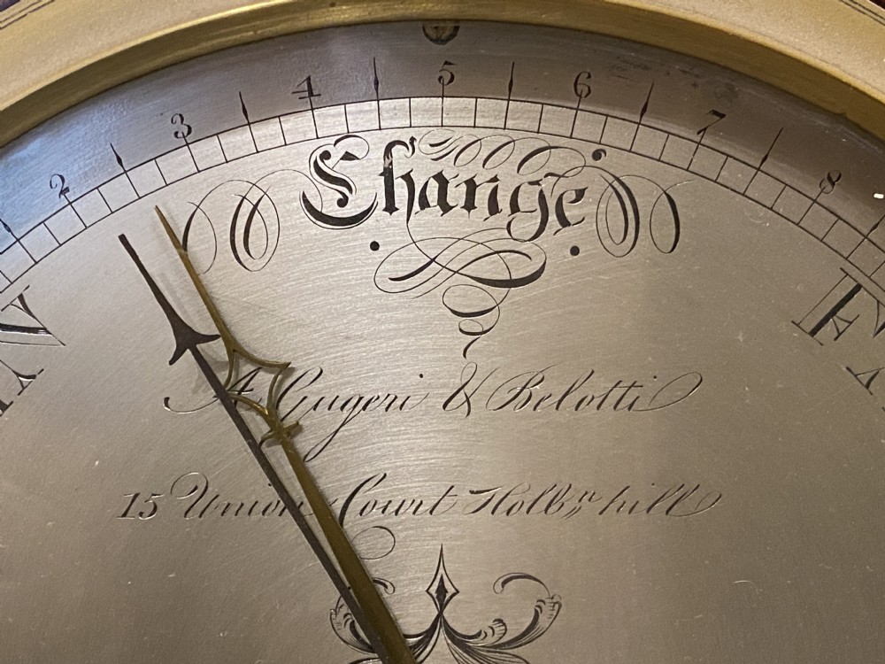 Mahogany Inlaid WHEEL BAROMETER - by Gugeri & Belotti, London c.1810-25 View VI