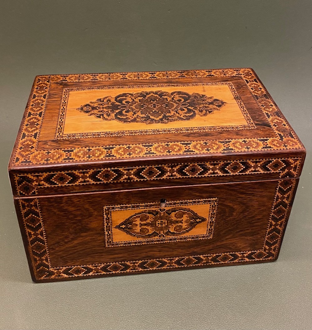 Pretty 19th Century Tunbridgeware Tea Caddy
