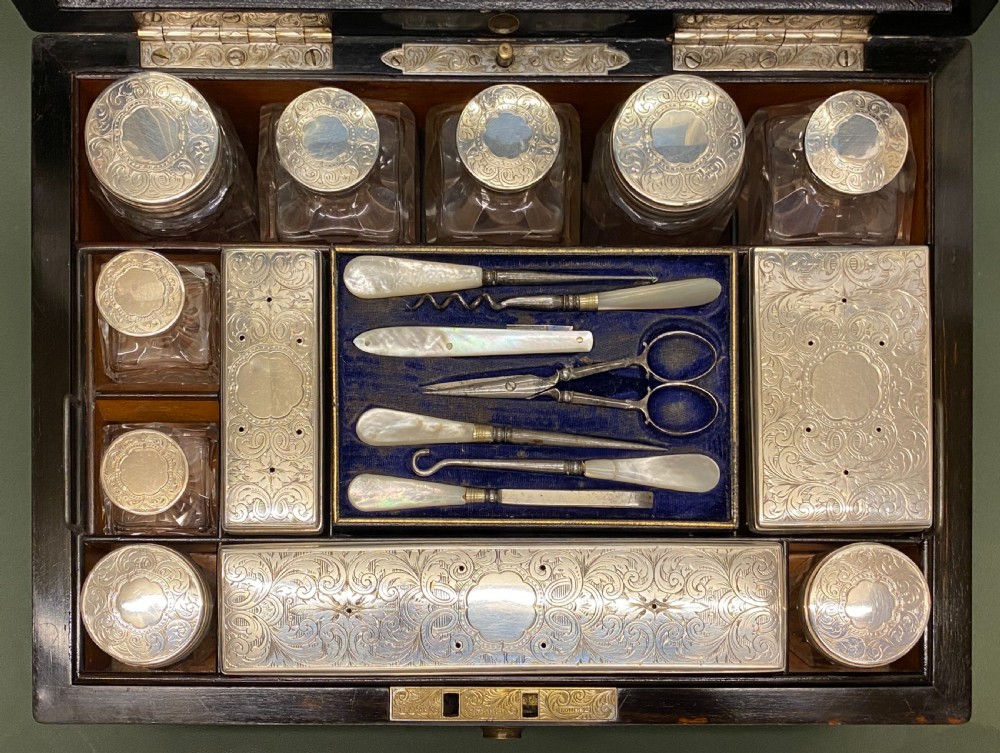 Walnut Lady's Dressing Case with hallmarked Silver tops (1872) View XII